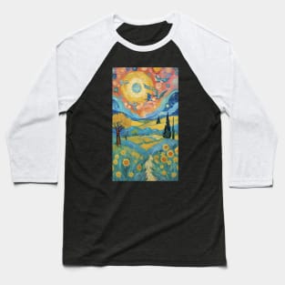 Starry Sunflower Dreams: Van Gogh's Midnight Reverie Baseball T-Shirt